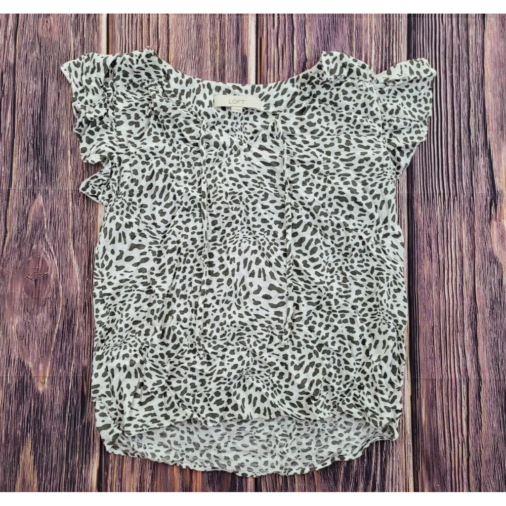 Ann Taylor Loft Flutter Sleeve Cheetah Print Front Tie Blouse Size XS